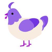 purpl, a cream and blurple chicken with a head pattern