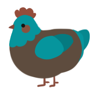 A bark and teal chicken with a head pattern