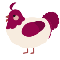 Red Velvet, a cream and maroon chicken with a head pattern