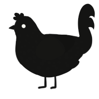 Raven, a black chicken with a speckle pattern