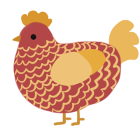 A red and honey chicken with a lace pattern