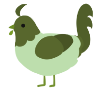 A gluppy and olive chicken with a head pattern