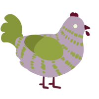 A lilac and chartreuse chicken with a bar pattern