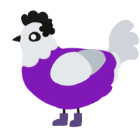 A violet and mist chicken with a head pattern