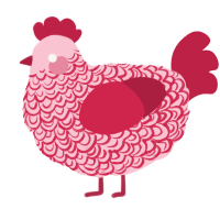 A rose and crimson chicken with a double-lace pattern