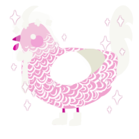 Cupid, a pink and white chicken with a double-lace pattern
