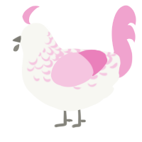 A white and pink chicken with a half-lace pattern