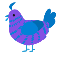 A blurple and sapphire chicken with a bar pattern