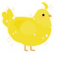 Peep, a yellow chicken with a head pattern