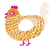 A orange and cream chicken with a lace pattern