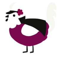 Cyrano, a wine and white chicken with a head pattern