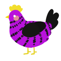 A amethyst and black chicken with a bar pattern