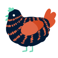 A tumblr and vermilion chicken with a bar pattern