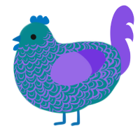 A teal and blurple chicken with a double-lace pattern