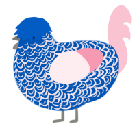 A ultramarine and rose chicken with a double-lace pattern