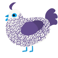 Blanc, a white and overcast chicken with a double-lace pattern
