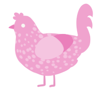 A pink chicken with a speckle pattern