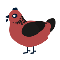 A red and sable chicken with a neck-speckle pattern