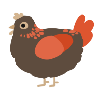 schokobon, a bark and vermilion chicken with a neck-speckle pattern