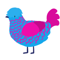 A sky and fuchsia chicken with a lace pattern