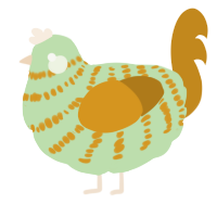 A gluppy and ochre chicken with a bar pattern