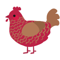 Cheepi cheepi, a crimson and brown chicken with a lace pattern