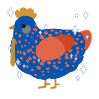 American explosive, a ultramarine and vermilion chicken with a speckle pattern