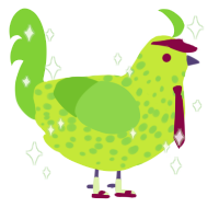 A lime and grass chicken with a speckle pattern