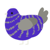 A indigo and ash chicken with a bar pattern