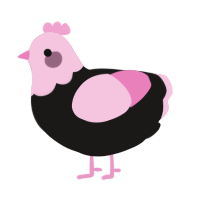 A sable and pink chicken with a head pattern