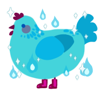 A aqua and cerulean chicken with a neck-speckle pattern