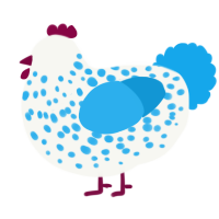 Wip, a white and sky chicken with a speckle pattern