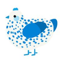 Permafrost, a white and sapphire chicken with a speckle pattern
