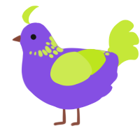 A blurple and lime chicken with a neck-speckle pattern