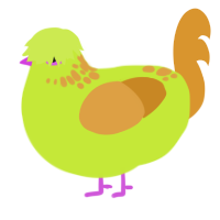 A lime and orange chicken with a neck-speckle pattern