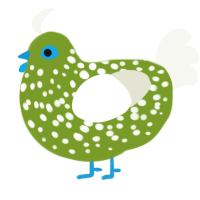 A chartreuse and white chicken with a speckle pattern