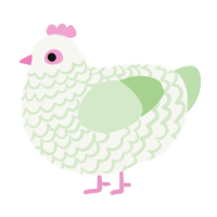 A white and gluppy chicken with a lace pattern