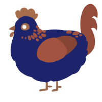 A navy and russet chicken with a neck-speckle pattern