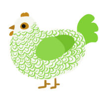 A white and grass chicken with a double-lace pattern