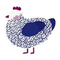 A white and navy chicken with a double-lace pattern