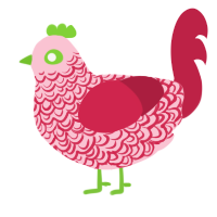 A rose and crimson chicken with a double-lace pattern