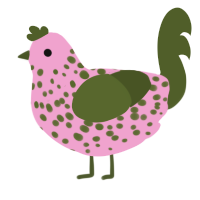A pink and olive chicken with a speckle pattern