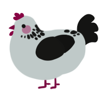 A silver and black chicken with a neck-speckle pattern