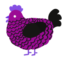 Mintaka, a plum and black chicken with a lace pattern