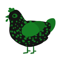 The Eye, a black and leaf chicken with a speckle pattern