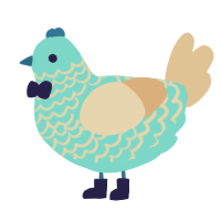 A aqua and beige chicken with a lace pattern