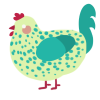 A apple and turquoise chicken with a speckle pattern
