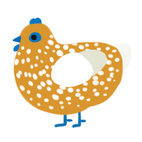 A orange and white chicken with a speckle pattern