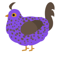 Tawny Port, a blurple and bark chicken with a speckle pattern