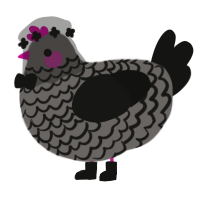 A grey and black chicken with a lace pattern